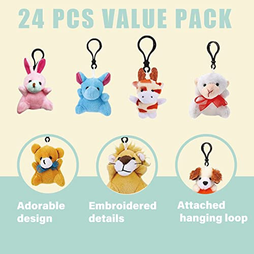 DINESIL 24 Pack Mini Plush Animals Toys, Small Stuffed Animal Plush Keychain Set for Goodie Bag Fillers, Easter Basket Stuffers, Easter Party Favors, Classroom Prizes - 3