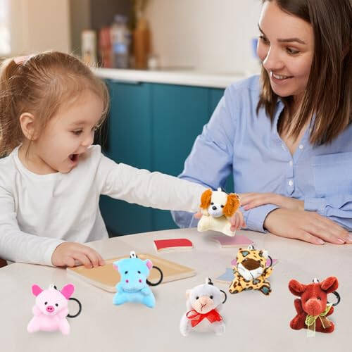 DINESIL 24 Pack Mini Plush Animals Toys, Small Stuffed Animal Plush Keychain Set for Goodie Bag Fillers, Easter Basket Stuffers, Easter Party Favors, Classroom Prizes - 7