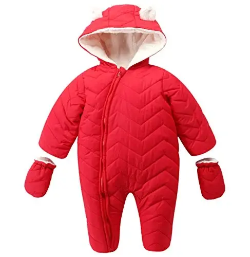 Ding-dong Baby Boy Winter Hooded Warm Fleece Snowsuit with Mittens | Baby boys winter hooded zipper warm windproof jacket with mittens thicken fleece cute bear ears snowsuit for 3-24M - 1