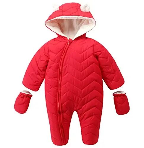 Ding-dong Baby Boy Winter Hooded Warm Fleece Snowsuit with Mittens | Baby boys winter hooded zipper warm windproof jacket with mittens thicken fleece cute bear ears snowsuit for 3-24M - DING-DONG