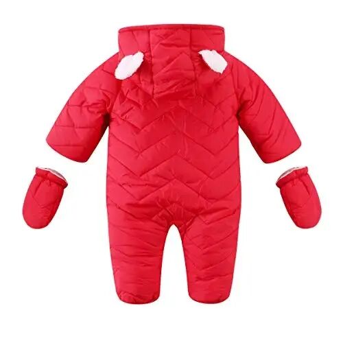 Ding-dong Baby Boy Winter Hooded Warm Fleece Snowsuit with Mittens | Baby boys winter hooded zipper warm windproof jacket with mittens thicken fleece cute bear ears snowsuit for 3-24M - DING-DONG (1)