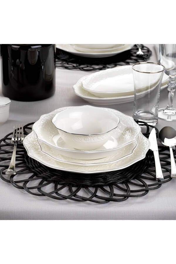 Dinner Set - 56 Pieces - Platinum - 8