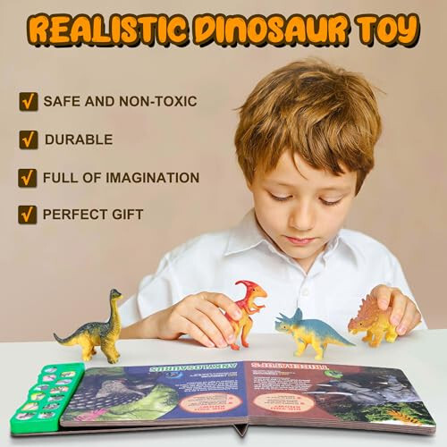 Dinosaur Toys, Dinosaur Sound Book with Pack of 12 Toy Figures, Realistic Roars, Interactive Perfect for Kids Dinosaurs Educational Toys for 3 4 5 6Year Old Boys&Girls - 5