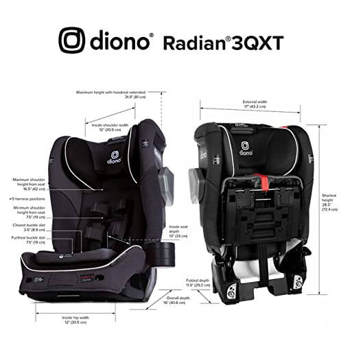 Diono Radian 3QXT SafePlus 4-in-1 Rear and Forward Facing Convertible Car Seat, Safe Plus Engineering, 4 Stage Infant Protection, 10 Years 1 Car Seat, Slim Fit 3 Across, Jet Black - 5