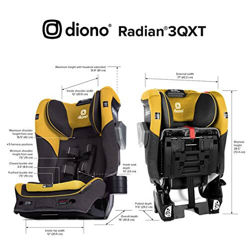 Diono Radian 3QXT SafePlus 4-in-1 Rear and Forward Facing Convertible Car Seat, Safe Plus Engineering, 4 Stage Infant Protection, 10 Years 1 Car Seat, Slim Fit 3 Across, Yellow Mineral - 5