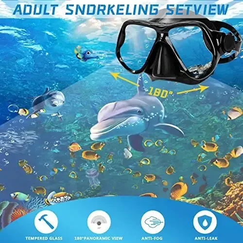 DIPUKI Kattalar uchun snorkeling uskunalari Snorkel maskasi To'plami Akvalang maskasi Quruq Snorkel Suzish ko'zoynaklari Suzish sho'ng'in maskasi Burun qopqog'i Yoshlar uchun sho'ng'in - 6