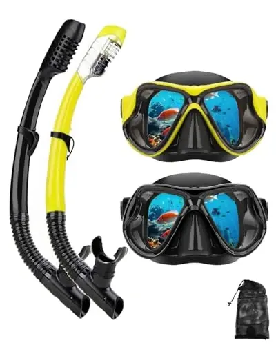 DIPUKI Kattalar uchun snorkeling uskunalari Snorkel maskasi To'plami Akvalang maskasi Quruq Snorkel Suzish ko'zoynaklari Suzish sho'ng'in maskasi Burun qopqog'i Yoshlar uchun sho'ng'in 