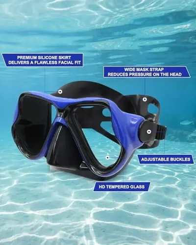 DIPUKI Kattalar uchun snorkeling uskunasi Snorkel maskasi Komplekti Scuba Diving maskasi Quruq Snorkel Suzish ko'zoynaklari Suzish sho'ng'in maskasi Burun qopqog'i Yoshlar uchun sho'ng'in - 4