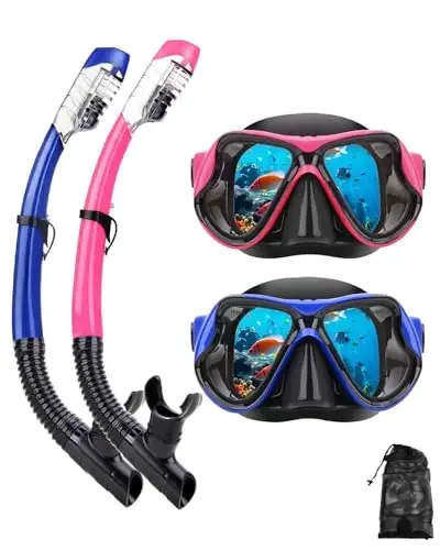 DIPUKI Snorkeling Gear for Adults Snorkel mask Set Scuba Diving mask Dry Snorkel Swimming Glasses Swim Dive mask Nose Cover Youth Diving - DIPUKI