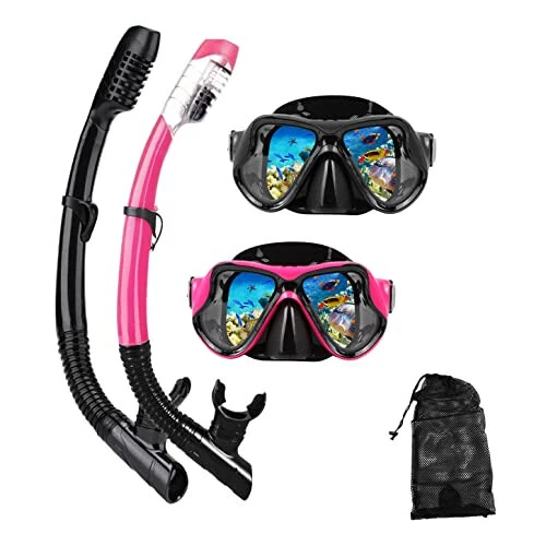 DIPUKI Snorkeling Gear for Adults Snorkel mask Set Scuba Diving mask Dry Snorkel Swimming Glasses Swim Dive mask Nose Cover Youth Diving - DIPUKI