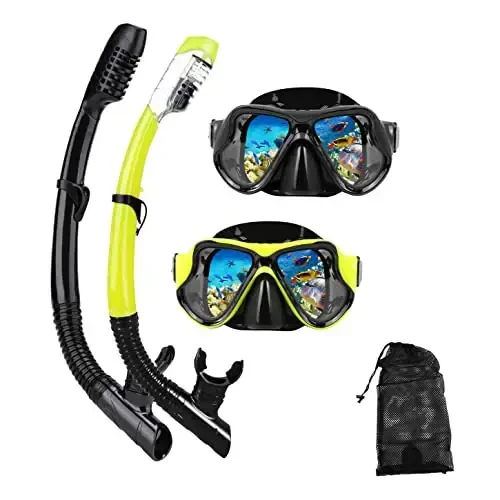 DIPUKI Snorkeling Gear for Adults Snorkel mask Set Scuba Diving mask Dry Snorkel Swimming Glasses Swim Dive mask Nose Cover Youth Diving 