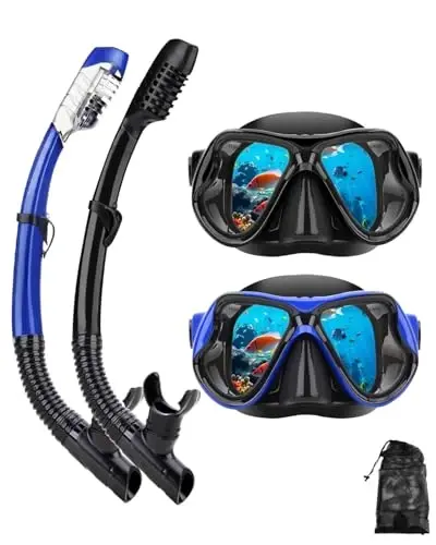 DIPUKI Snorkeling Gear for Adults Snorkel mask Set Scuba Diving mask Dry Snorkel Swimming Glasses Swim Dive mask Nose Cover Youth Diving - DIPUKI