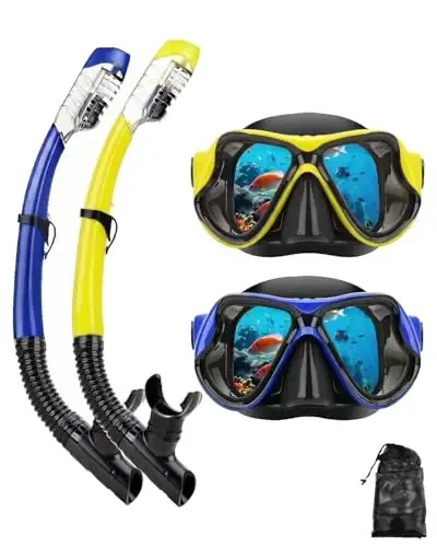 DIPUKI Snorkeling Gear for Adults Snorkel mask Set Scuba Diving mask Dry Snorkel Swimming Glasses Swim Dive mask Nose Cover Youth Diving 