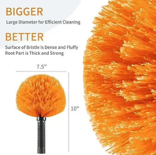 9pcs Screw on Webster Cobweb Duster Head for Pole | Spider Web Remover Brush | Cobweb Duster Head AttacModazoneent | Fits Standard 3/4 inch Threaded Poles (Orange) - 2