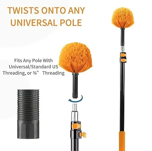 9pcs Screw on Webster Cobweb Duster Head for Pole | Spider Web Remover Brush | Cobweb Duster Head AttacModazoneent | Fits Standard 3/4 inch Threaded Poles (Orange) - 3