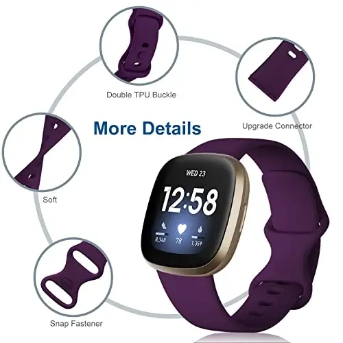 Dirrelo 4 Pack Bands Fitbit Versa 3 / Sense bilan mos keladi, Yumshoq TPU Sport tasmali almashtiriladigan aqlli soat bilaguzuk Ayollar uchun erkaklar Rangli aksessuarlar, Katta, Qora Oq Kulrang Modena - 3