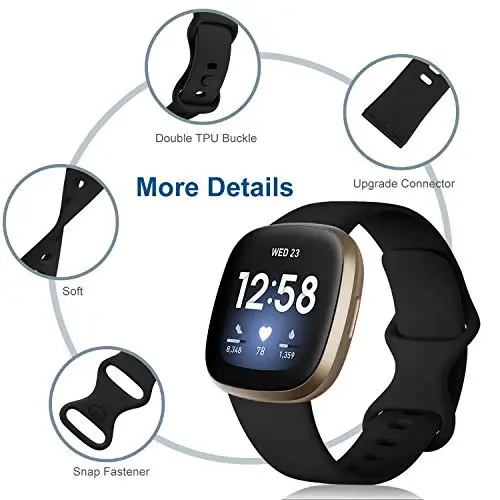 Dirrelo 4 Pack Band Compatible with Fitbit Sense & Fitbit Versa 3 Bands Women Men, Soft TPU Sport Watch Strap Replacement Versa 3 Sense Smartwatch Wristband Small, Black/Darkgreen/Darkgrey/Indigo - 2