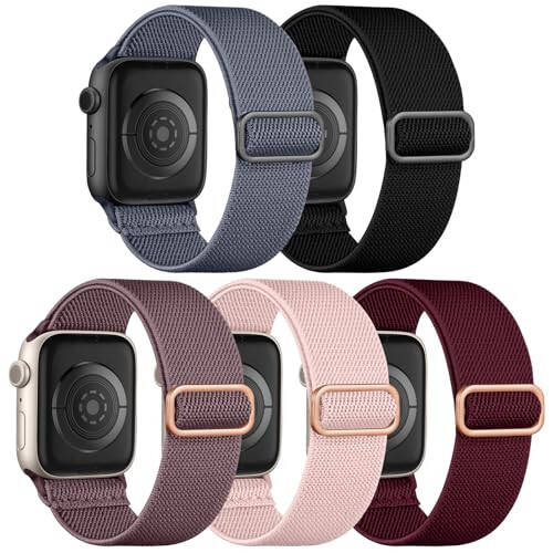 Dirrelo 5'li Esnek Naylon Bant Apple Watch Bantları ile Uyumlu 45mm 44mm 42mm 49mm 46mm 41mm 40mm 38mm Kadın Erkek, Yumuşak Elastik Kayış Bileklik iWatch Serisi 10 9 8 7 6 5 4 3 2 1 SE, Ultra - 1