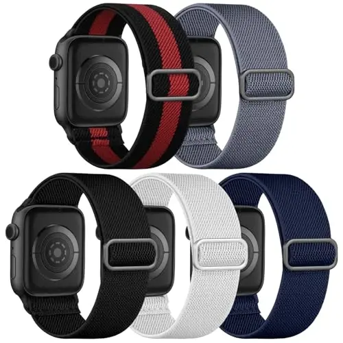 Dirrelo 5Pack Stretchy Nylon Band Compatible with Apple Watch Bands for Men 45mm 44mm 42mm 49mm 46mm 41mm 40mm 38mm Women,Soft Elastic Strap Wristband for iWatch Series 11 10 9 8 7 6 5 4 SE 3,Ultra - 1