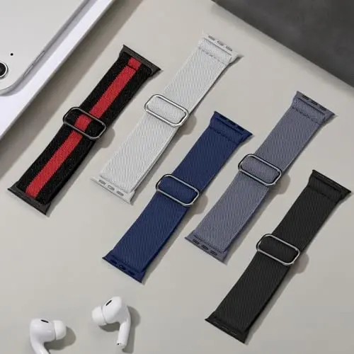 Dirrelo 5Pack Stretchy Nylon Band Compatible with Apple Watch Bands for Men 45mm 44mm 42mm 49mm 46mm 41mm 40mm 38mm Women,Soft Elastic Strap Wristband for iWatch Series 11 10 9 8 7 6 5 4 SE 3,Ultra - 5