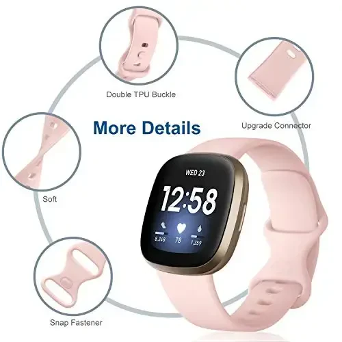Dirrelo Bands Fitbit Sense / Versa 3 bilan mos keladi, Yumshoq TPU Sport tasmali almashtirish Versa 3 Sense Versa 4 Sense 2 Smartwatch ayollar erkaklar uchun bilaguzuk, 4 dona kichik, kulrang lavanda oq qum pushti - 3