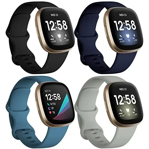 Dirrelo Bands Fitbit Versa 3 & Sense bilan mos keladi, (4 dona) Versa 3 Sense Band ayollar erkaklar uchun almashtiriladigan TPU sport bilakuzuklari aksessuarlari, kichik (qora to'q ko'k indigo kulrang) - 1