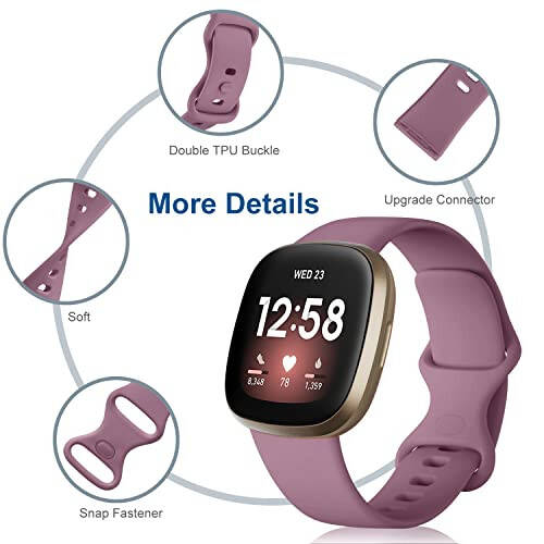 Dirrelo Compatible for Fitbit Sense Versa 3 Bands Women Men, Soft Sport Watch Strap Replacement Band for Versa 3 Sense Versa 4 Sense 2 Smartwatch Wristband Small, Black/Smoke Violet/Nude/Starlight - 3