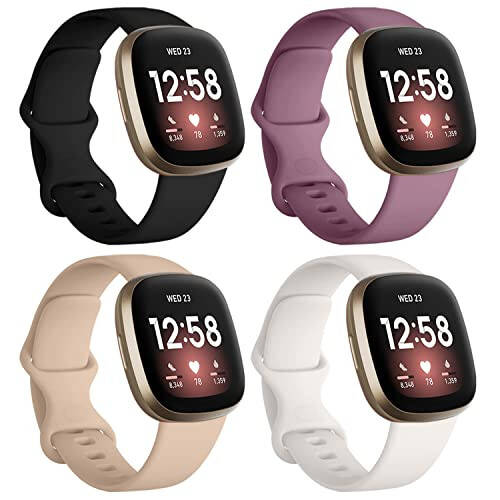 Dirrelo Fitbit Sense Versa 3 bilan mos keladigan, Ayollar va erkaklar uchun yumshoq sport soatining tasmasini almashtirish tasmasi, Versa 3 Sense Versa 4 Sense 2 aqlli soat bilaguzuk, Kichik, Qora/Tutunli binafsha/Nude/Yulduzli - 1