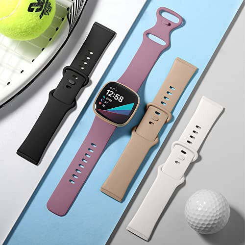 Dirrelo Fitbit Sense Versa 3 bilan mos keladigan, Ayollar va erkaklar uchun yumshoq sport soatining tasmasini almashtirish tasmasi, Versa 3 Sense Versa 4 Sense 2 aqlli soat bilaguzuk, Kichik, Qora/Tutunli binafsha/Nude/Yulduzli - 4