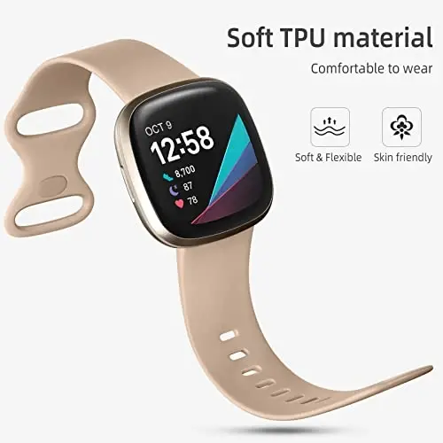 Dirrelo Fitbit Sense Versa 3 bilan mos keladigan, Ayollar va erkaklar uchun yumshoq sport soatining tasmasini almashtirish tasmasi, Versa 3 Sense Versa 4 Sense 2 aqlli soat bilaguzuk, Kichik, Qora/Tutunli binafsha/Nude/Yulduzli - DIRRELO (1)