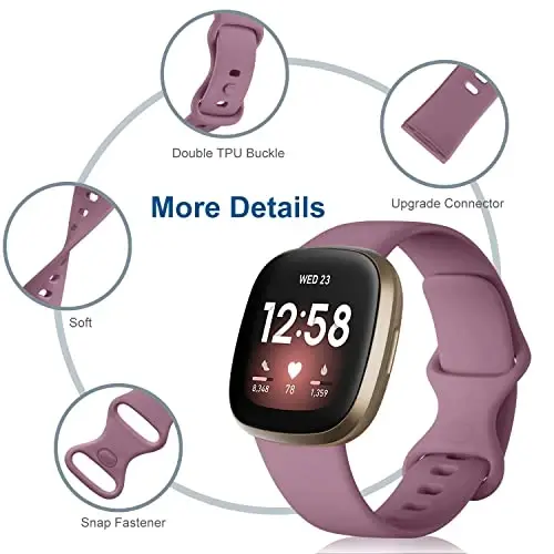 Dirrelo Compatible for Fitbit Sense Versa 3 Bands Women Men, Soft Sport Watch Strap Replacement Band for Versa 3 Sense Versa 4 Sense 2 Smartwatch Wristband Small, Black/Smoke Violet/Nude/Starlight - 3