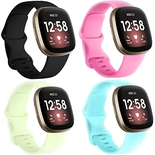 Dirrelo Compatible with Fitbit Sense & Versa Bands for Women, Soft Replacement Sport Strap Band for Versa 3/4 Sense 2 Smart Watch (Large, Black/Luminous Pink/Luminous Green/Luminous Blue) - 1