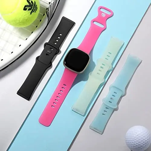 Dirrelo Compatible with Fitbit Sense & Versa Bands for Women, Soft Replacement Sport Strap Band for Versa 3/4 Sense 2 Smart Watch (Large, Black/Luminous Pink/Luminous Green/Luminous Blue) - 3