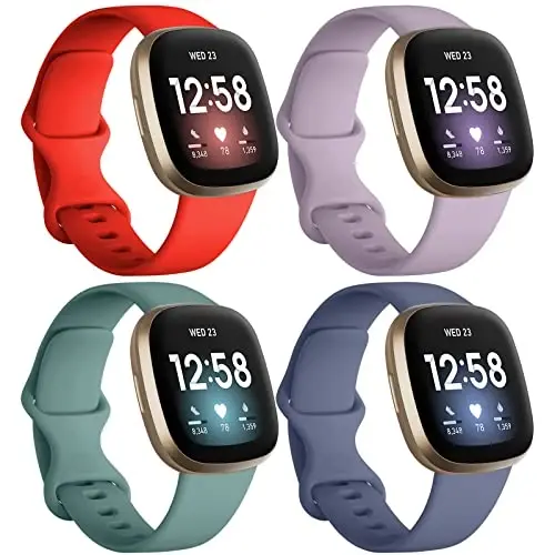 Dirrelo Compatible with Fitbit Versa 3/4 Bands & Sense 2 Bands for Women, Soft Replacement Sport Strap Band for Fitbit Smart Watch (Large, Lavender/Pinegreen/Red/Bluegrey) 