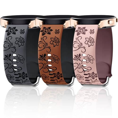 Dirrelo Two-Tone Flower Engraved Bands Compatible with Samsung Galaxy Watch 6/5/4 Band 40mm 44mm, Galaxy Watch 5 Pro 45mm/Watch 6&4 Classic/Active 2/Galaxy Watch 3, 20mm Soft Silicone Sport Strap Women - 1