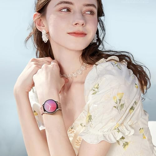 Dirrelo Two-Tone Flower Engraved Bands Compatible with Samsung Galaxy Watch 6/5/4 Band 40mm 44mm, Galaxy Watch 5 Pro 45mm/Watch 6&4 Classic/Active 2/Galaxy Watch 3, 20mm Soft Silicone Sport Strap Women - 7