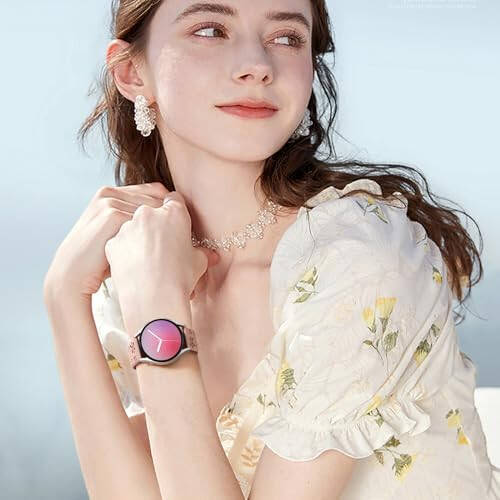 Dirrelo Two-Tone Flower Engraved Bands Compatible with Samsung Galaxy Watch 6/5/4 Band 40mm 44mm, Galaxy Watch 5 Pro 45mm/Watch 6&4 Classic/Active 2/Galaxy Watch 3, 20mm Soft Silicone Sport Strap Women - 7