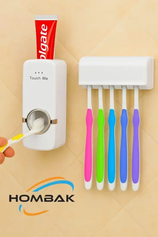 Diş Macunu Sıkacağı Ve 5'li Diş Fırçalığı Macun Sıkıcı Diş Fırçası Tutucu - TURANHOME