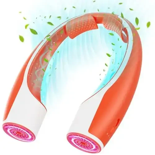 Rohent Personal Neck Fan for Outdoor: Powerful High Speed Personal Fan 360° Cooling - 4000mAh Battery Operated Rechargeable Neck Fan for Travel Camping - Orange - 1