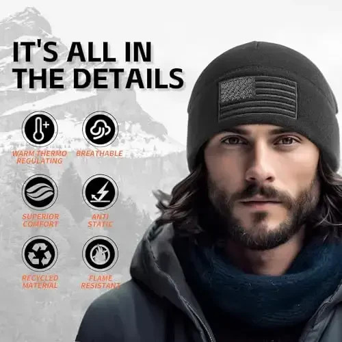 OUTDOOR SHAPING American Flag Fleece Watch Cap, USA Multi-Season Army Military Tactical Beanie, Winter Warm Beanie - OUTDOOR (1)