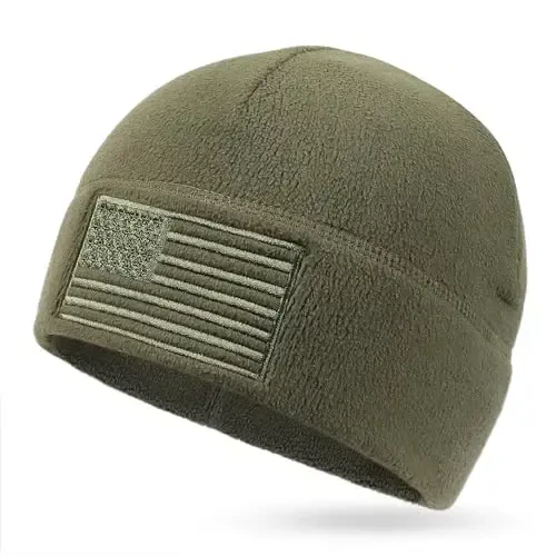 OUTDOOR SHAPING American Flag Fleece Watch Cap, USA Multi-Season Army Military Tactical Beanie, Winter Warm Beanie 