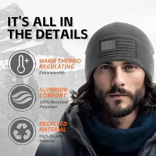 OUTDOOR SHAPING American Flag Fleece Watch Cap, USA Multi-Season Army Military Tactical Beanie, Winter Warm Beanie - OUTDOOR (1)