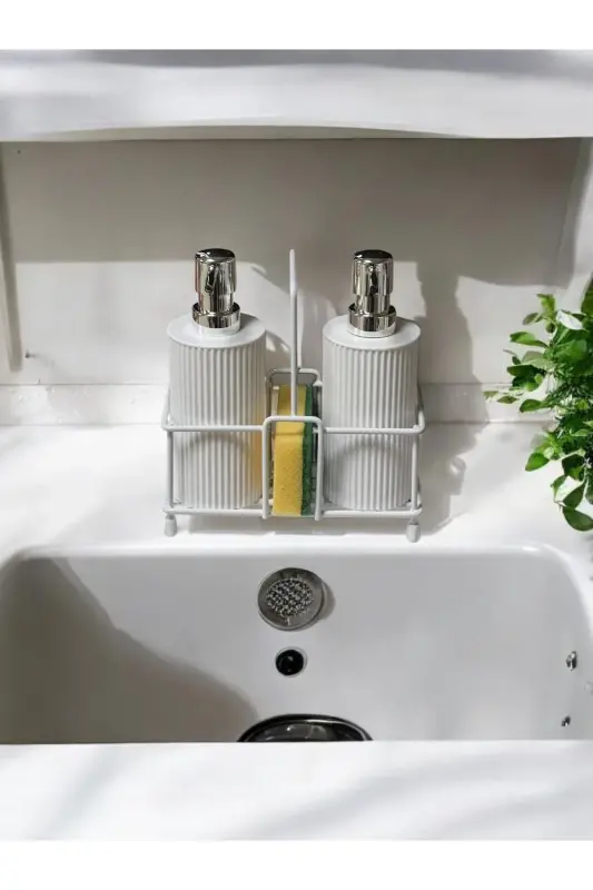 Dish Soap and Liquid Soap Dispenser Kitchen Set with Metal Stand - 1 Sponge Included - 1
