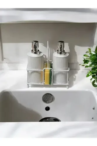 Dish Soap and Liquid Soap Dispenser Kitchen Set with Metal Stand - 1 Sponge Included - 1