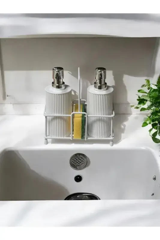 Dish Soap and Liquid Soap Dispenser Kitchen Set with Metal Stand - 1 Sponge Included - 1