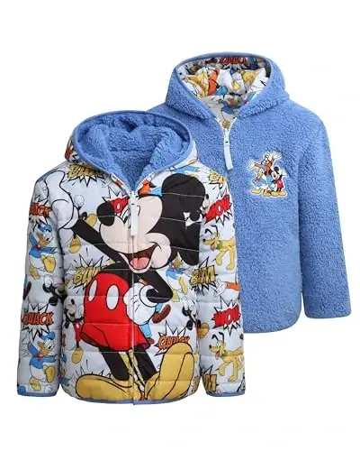 Disney Boys' Jacket - Mikki Maus to'liq zipli kurtkasi, Sherpa astarli - O'giriluvchi iliq Sherpa kurtkasi bolalar uchun (3T-6) - DISNEY (1)