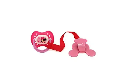 Disney Cuddle Me Minnie Mouse Baby Girl 4 Pack of 2 Pacifiers & 2 Clips with Hearts for Min Print - 6
