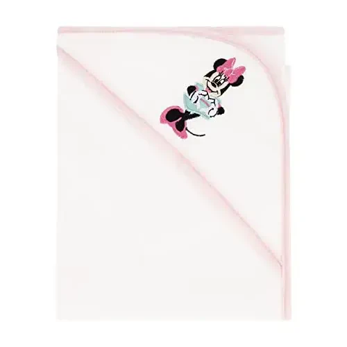 Disney Cudlie Baby Girl Minnie Mouse 2 Pack Rolled/Carded Hooded Towels in Tiny Stripe Print - 2