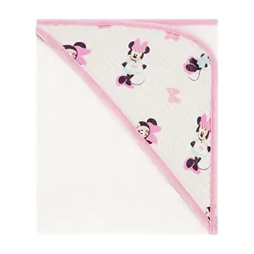 Disney Cudlie Baby Girl Minnie Mouse 2 Pack Rolled/Carded Hooded Towels in Tiny Stripe Print - 3
