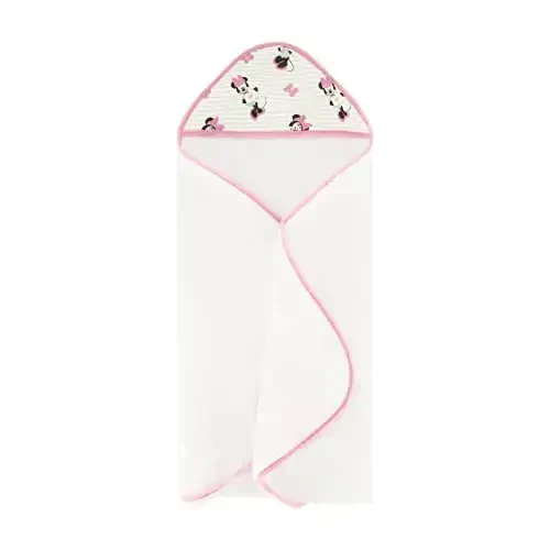 Disney Cudlie Baby Girl Minnie Mouse 2 Pack Rolled/Carded Hooded Towels in Tiny Stripe Print - 5